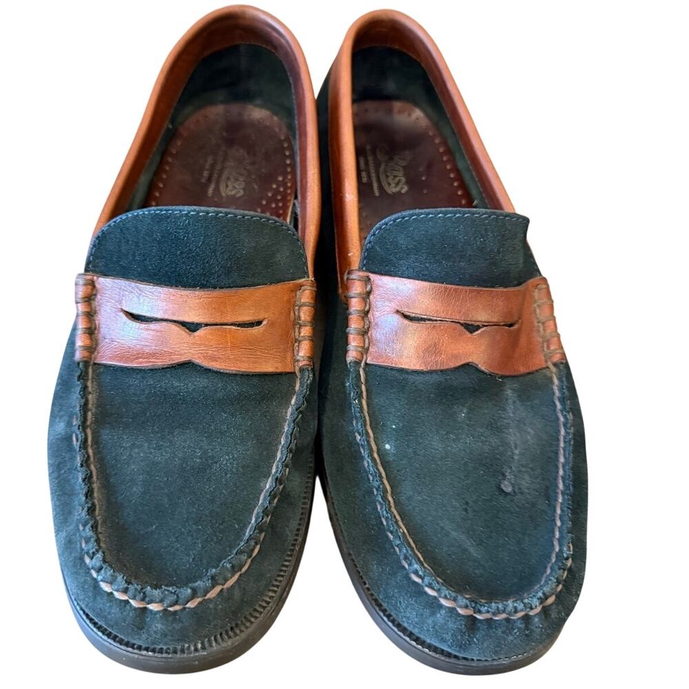 BASS Suede Leather Bleaker Penny Loafers Navy Brown Men size 10.5 D